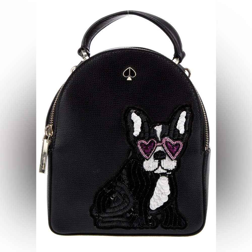 Kate Spade Amelia Francois French Bulldog Leather Convertible Mini Backpack EUC